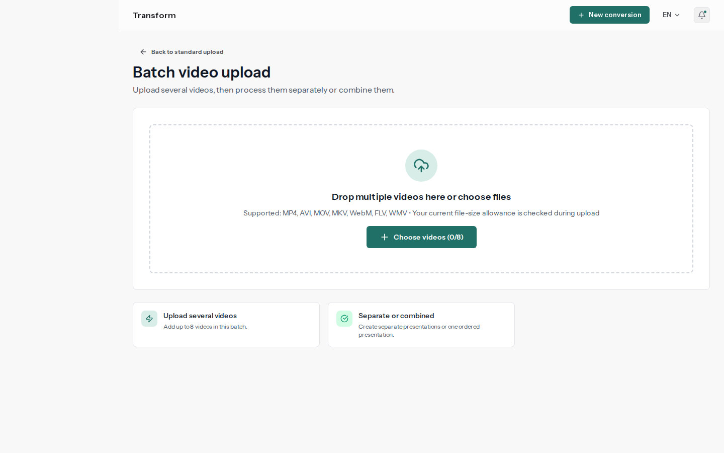 Multiple training video files organized into separate or merged slide decks