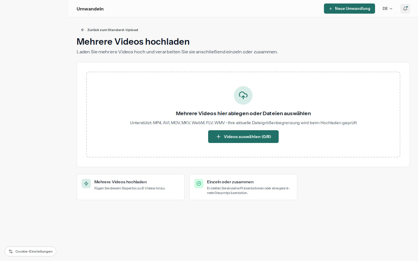 Mehrere Schulungsvideodateien, organisiert in separate oder zusammengeführte Präsentationen