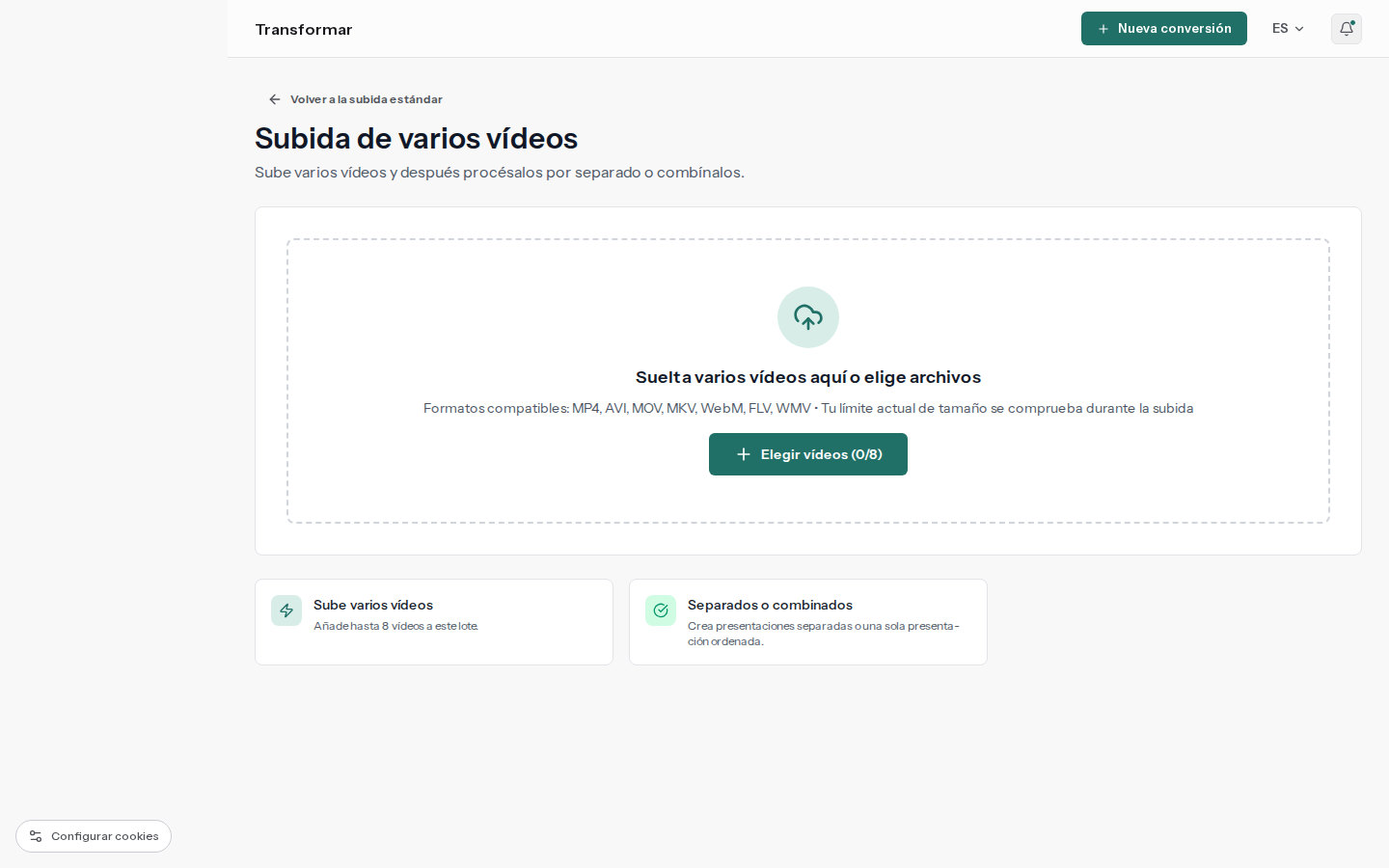 Varios archivos de video de capacitación organizados en presentaciones separadas o combinadas